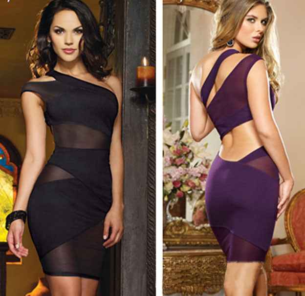 One-shoulder Hollow Out See-through Sexy  Dress