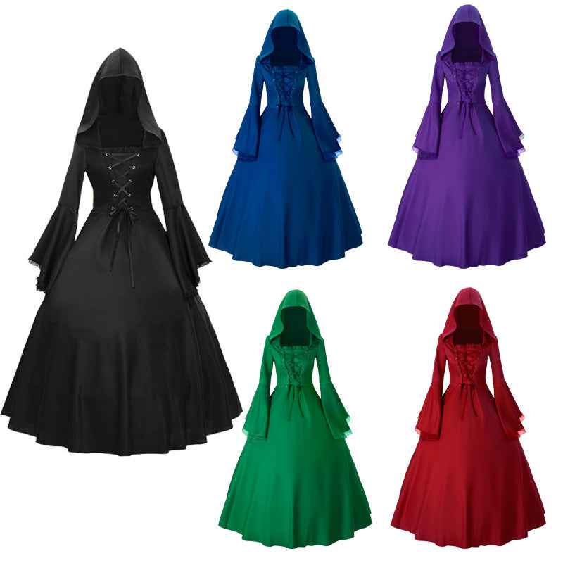 Halloween Medieval Retro Gothic Plus Size Trumpet Sleeve Dress