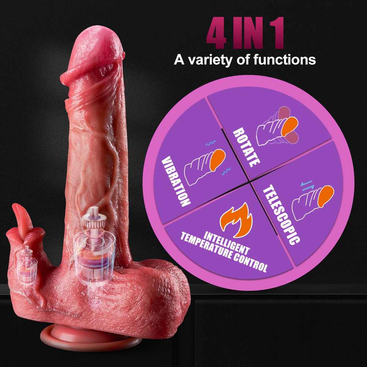 Realistic Thrusting Dildo Licking Vibrator, 9 Thrusting & Heating Licking Modes For G-spot Stimulation