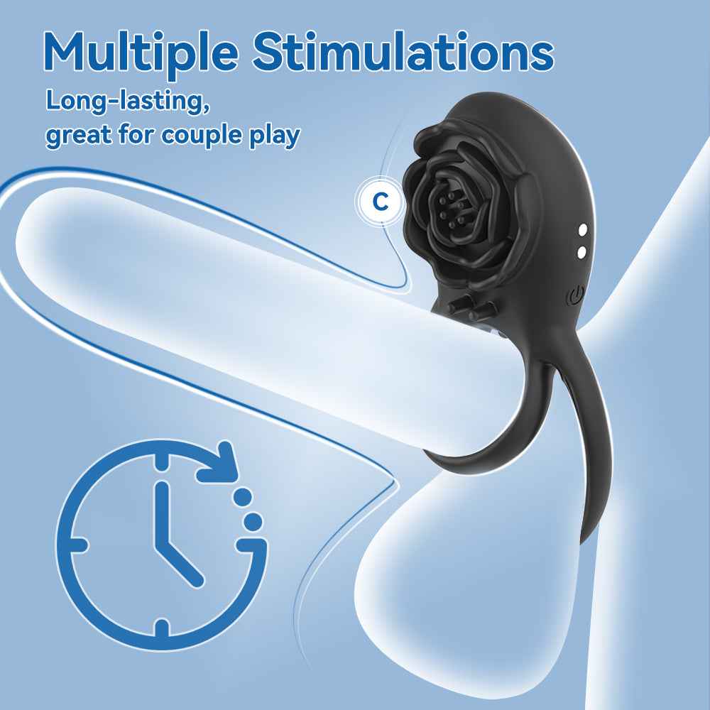 Vibrating Cock Ring- Sex- Toys For Men, Silicone Penis- Ring With Rose Clitoral Vibrator