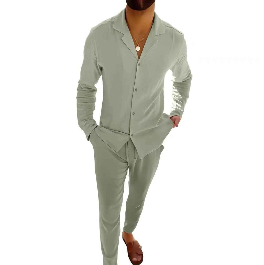 Casual Long-sleeved Suits Lapel Single-breasted Shirt with pants