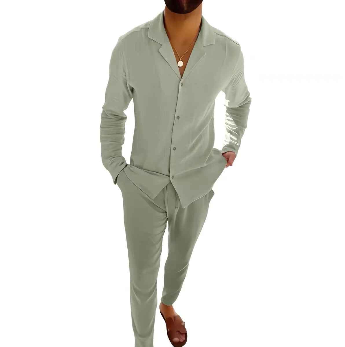 Casual Long-sleeved Suits Lapel Single-breasted Shirt with pants