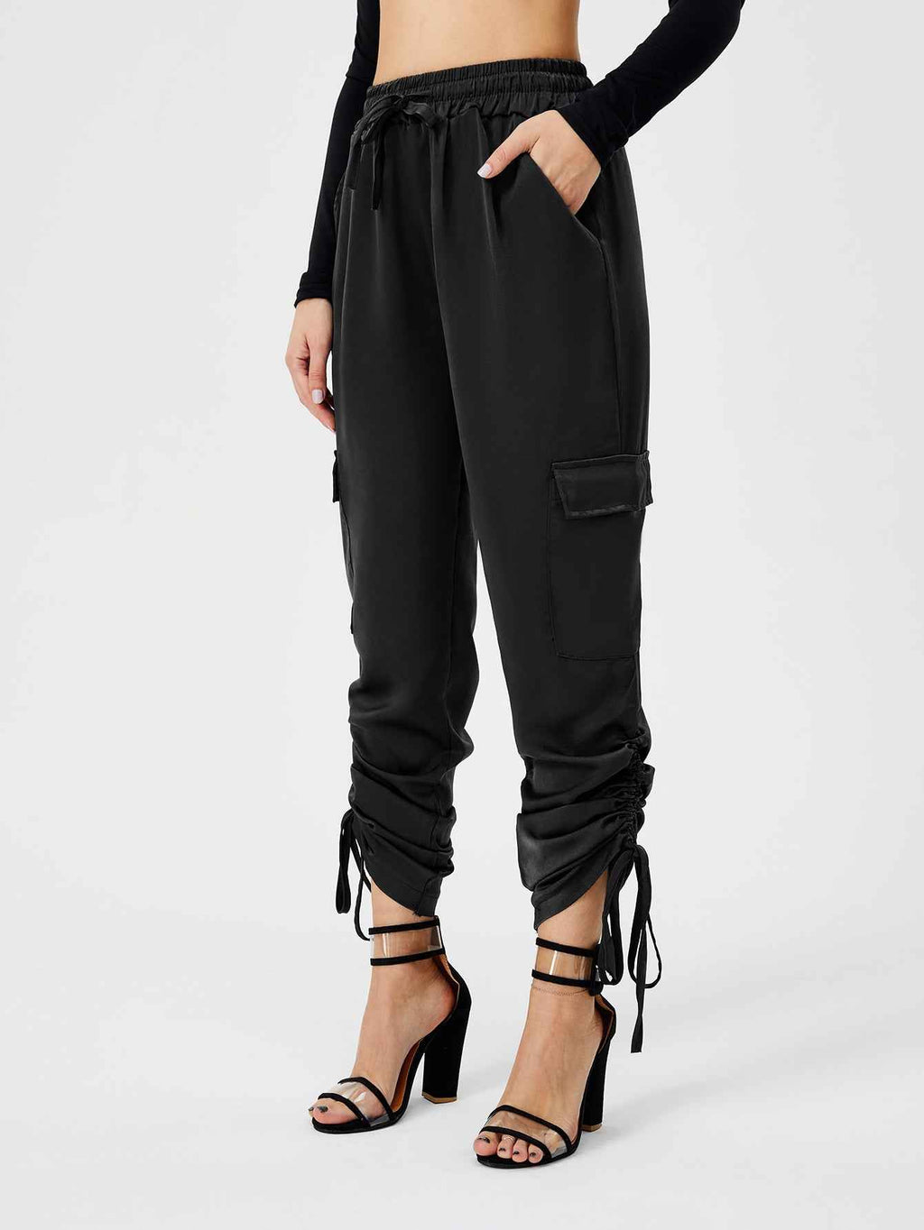 Women's Satin Jogger High Waist Lounge Pant With Pockets
