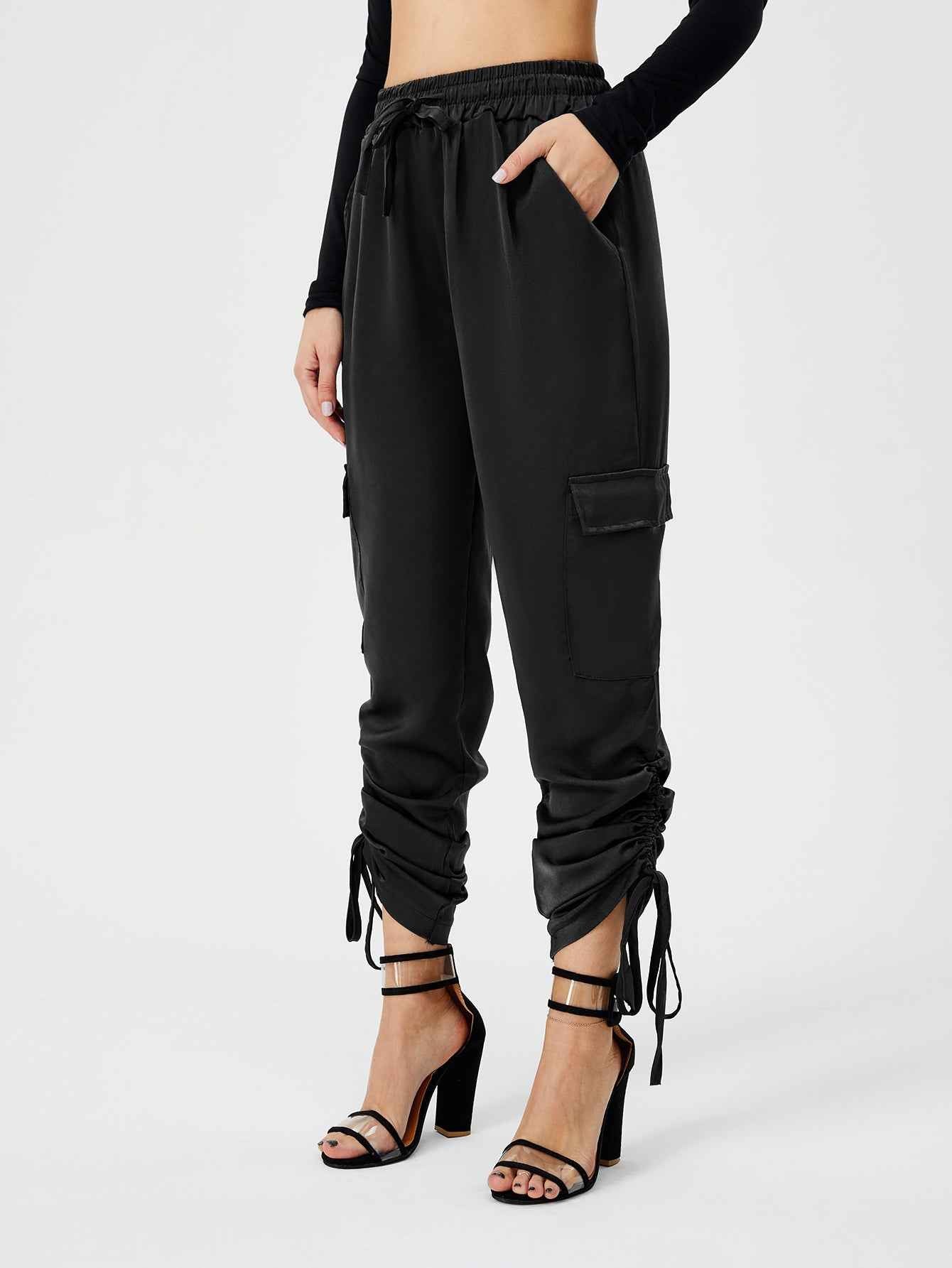 Women's Satin Jogger High Waist Lounge Pant With Pockets