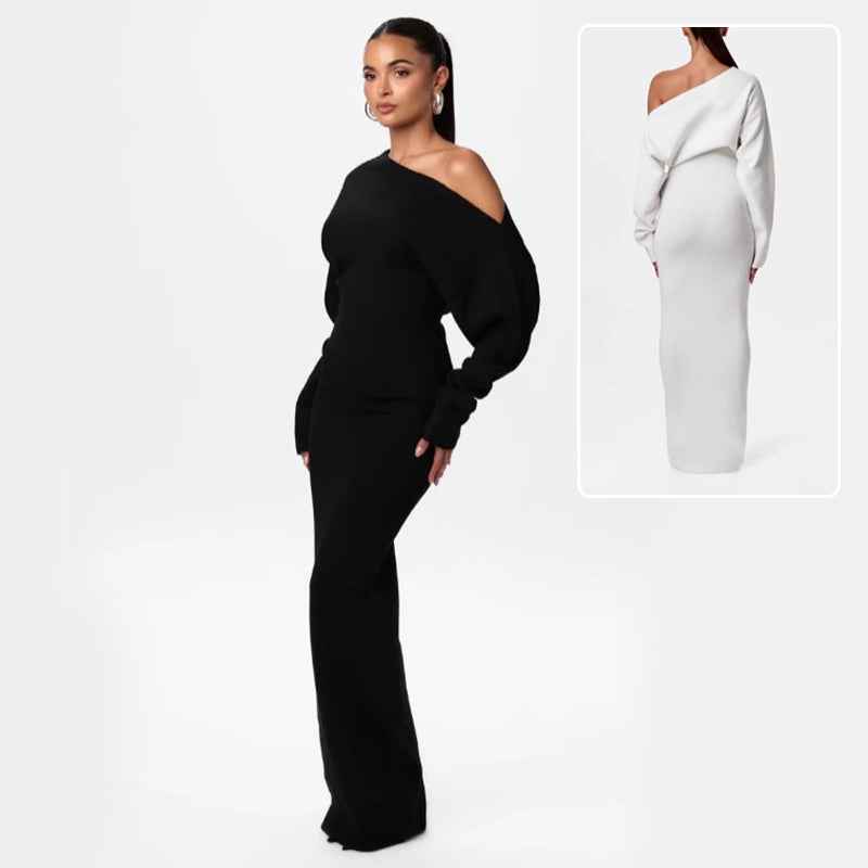 Long Sleeve Knitted Dress Evening Off-shoulder Bodycon Dress
