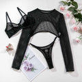 Long Sleeve Mesh Lingerie Three-piece Set