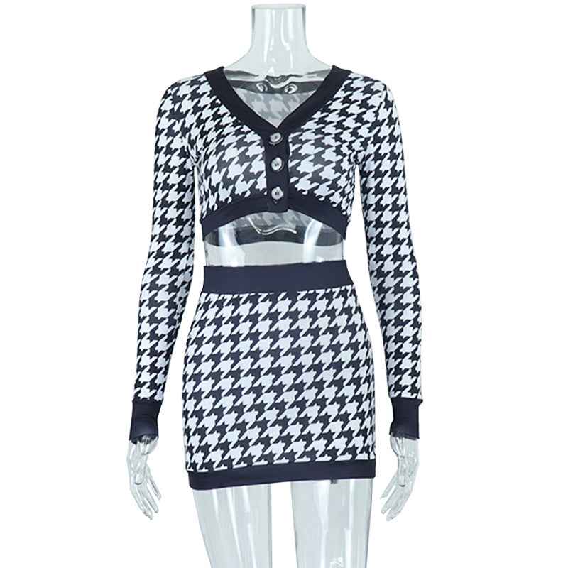 V-neck Digital Printing Short Top Color Matching Skirt