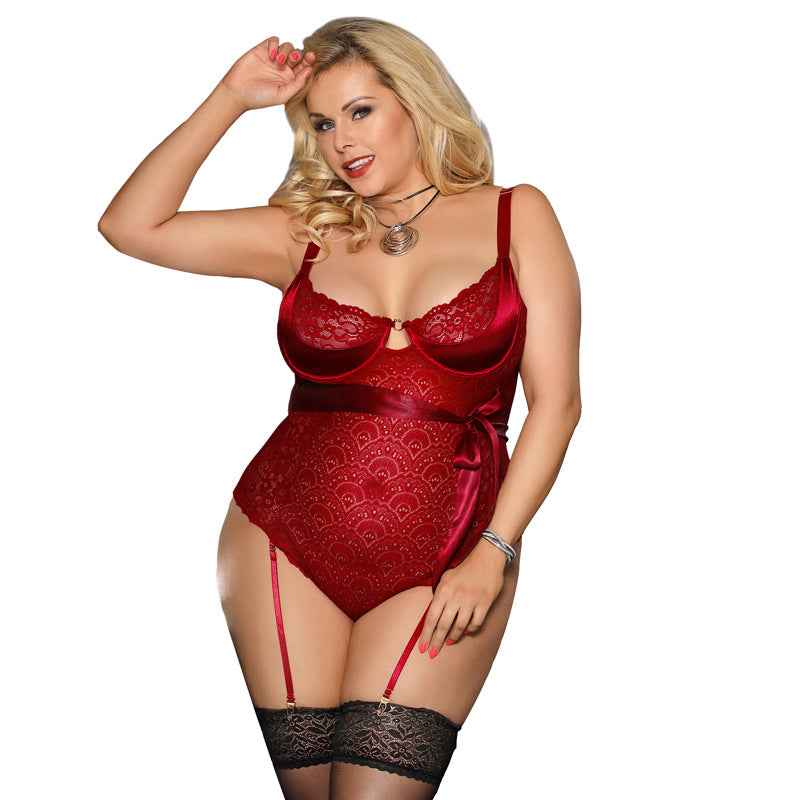 Plus Size See-through Underwire One-piece Sexy Lace Lingerie