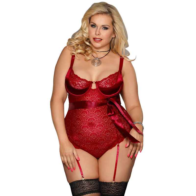 Plus Size See-through Underwire One-piece Sexy Lace Lingerie