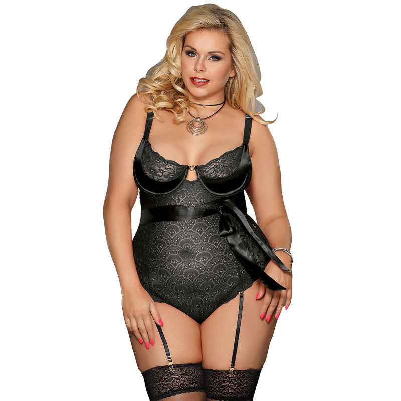 Plus Size See-through Underwire One-piece Sexy Lace Lingerie