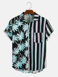 New Men's Printed pattern Striped Stitching Casual Shirt Short-sleeved