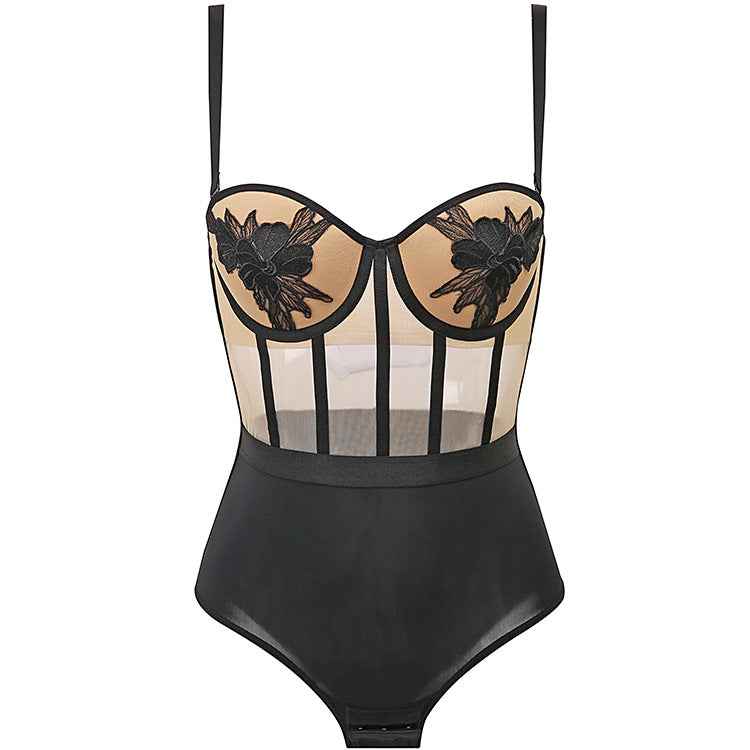 Sexy Heavy Industry Embroidered One-piece With Steel Support