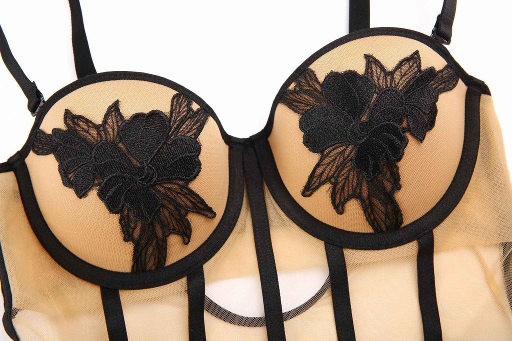 Sexy Heavy Industry Embroidered One-piece With Steel Support