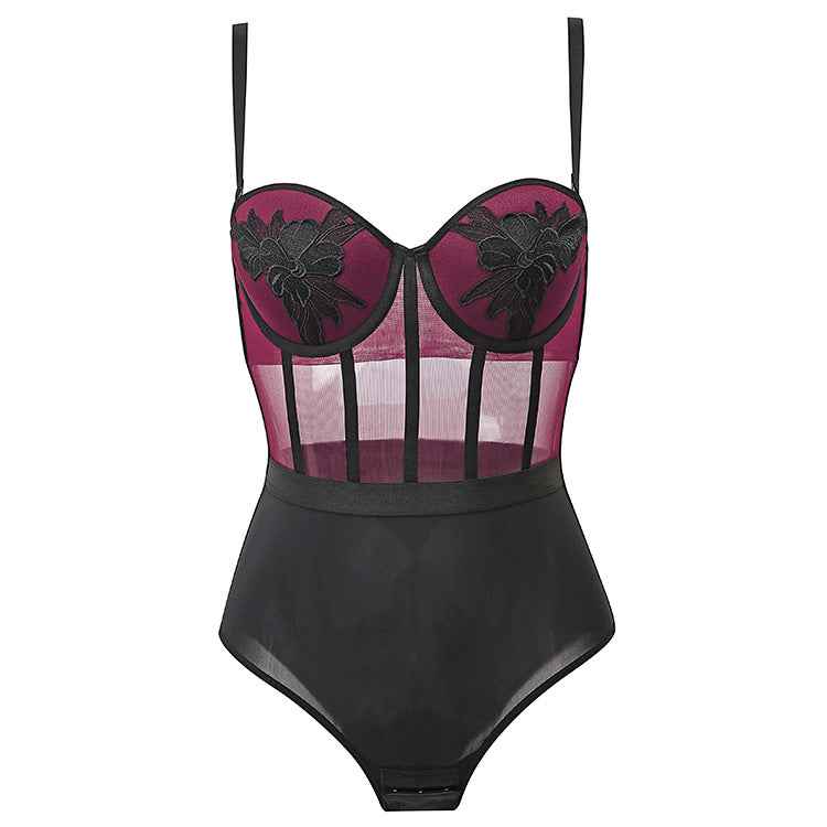 Sexy Heavy Industry Embroidered One-piece With Steel Support