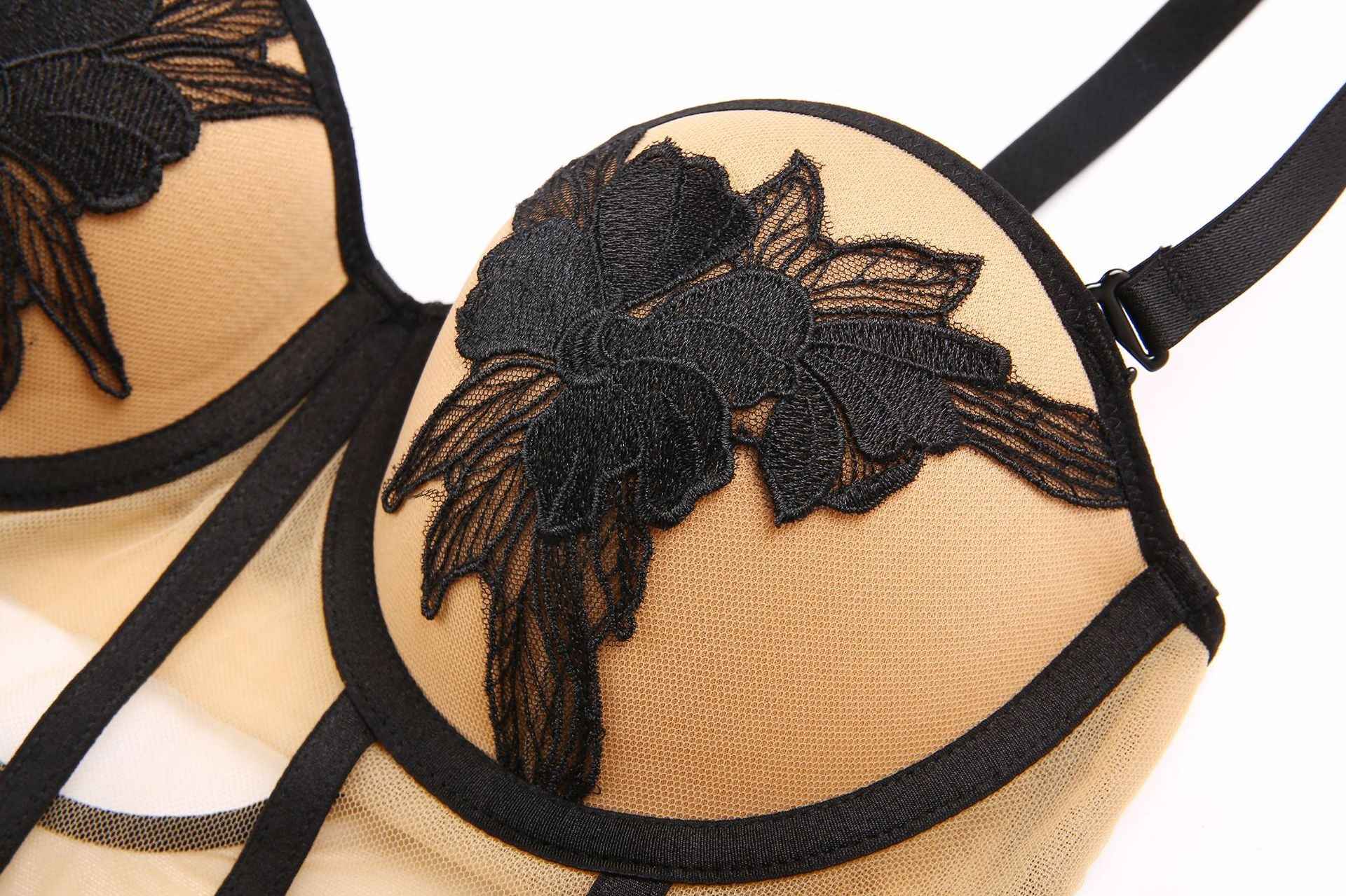 Sexy Heavy Industry Embroidered One-piece With Steel Support