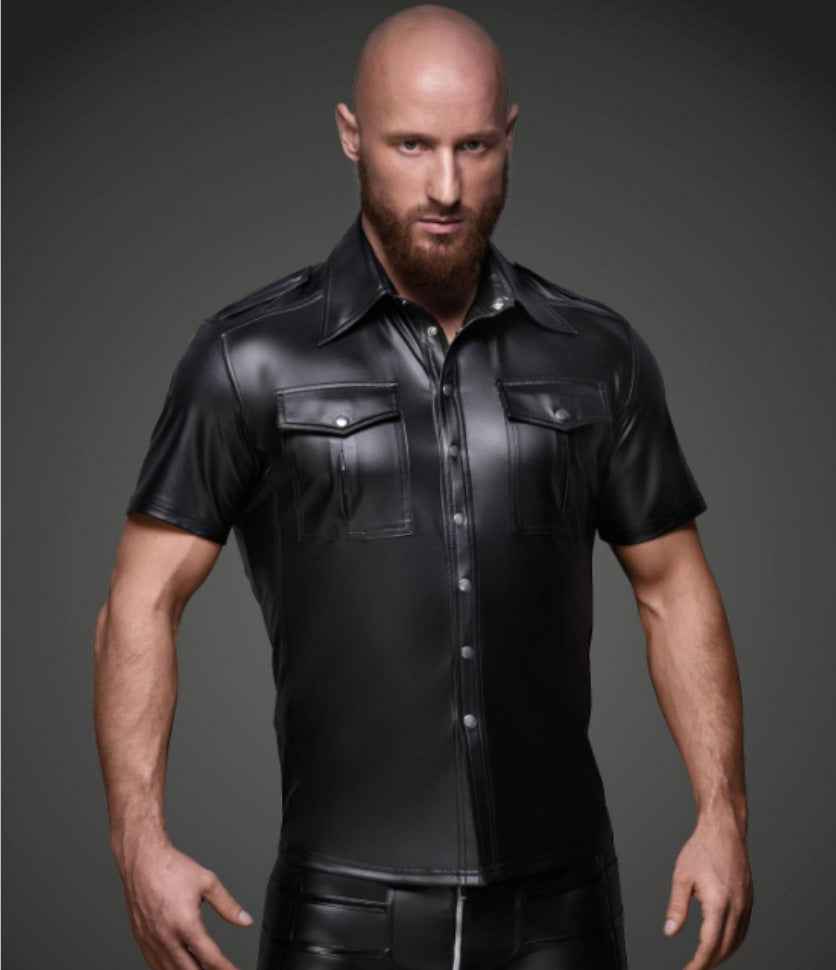 Men's Patent Leather Top Shirt Subdued Leather