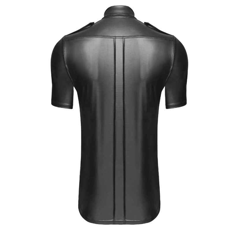 Men's Patent Leather Top Shirt Subdued Leather