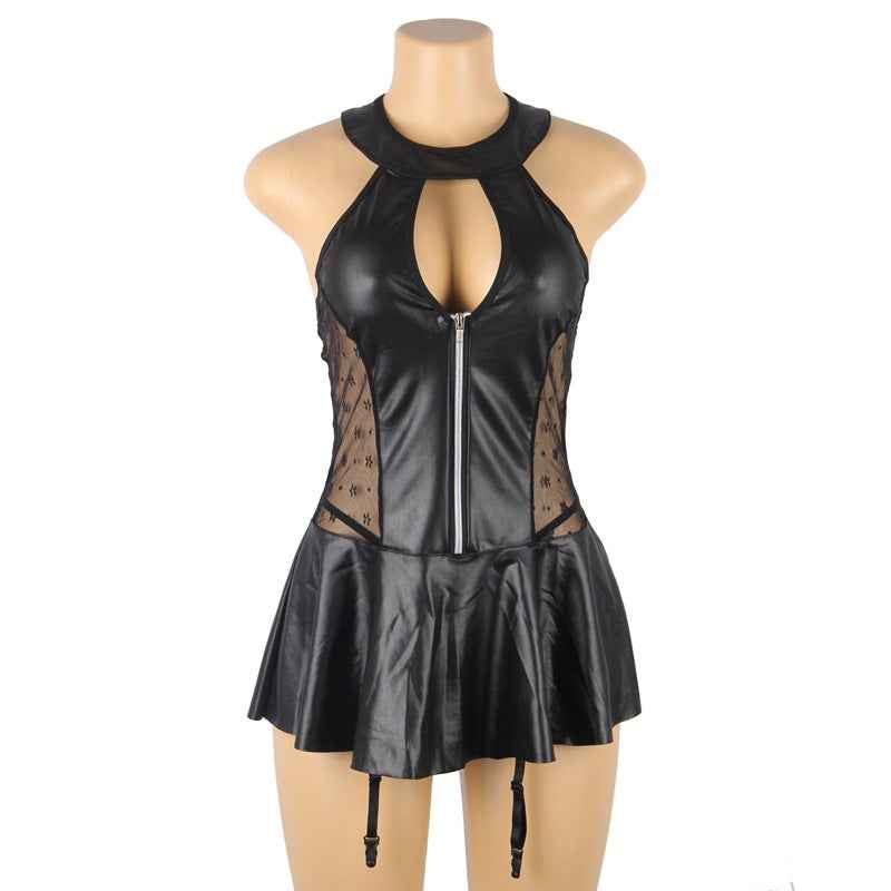 Ladies Fashion Personality PU Garter Nightdress