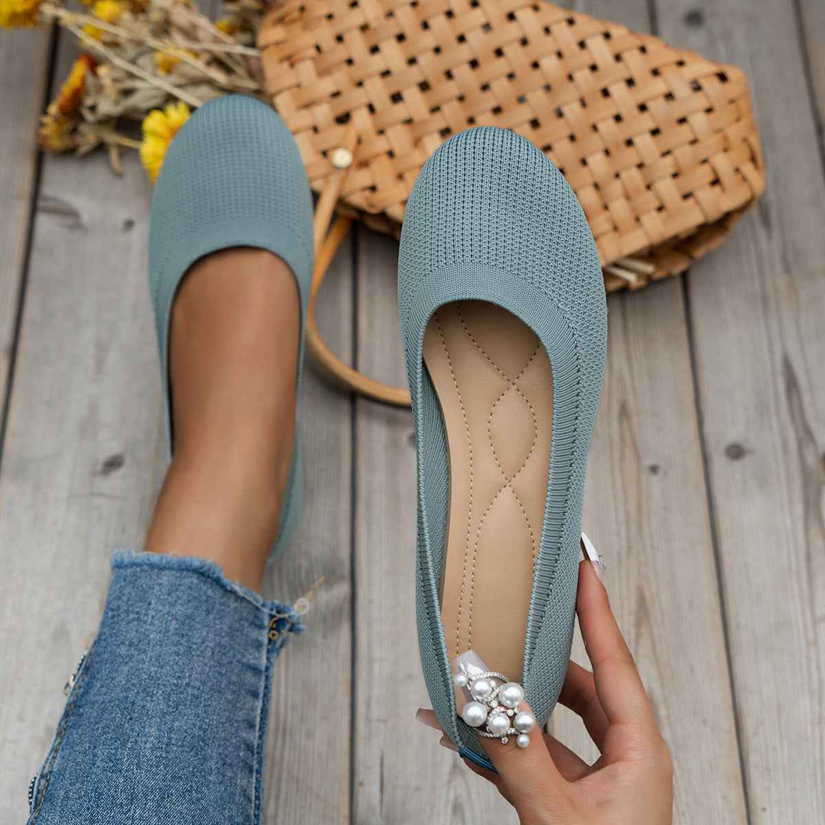 Round Toe Flats Comfortable Soft Slip On Mesh Shoes For Women