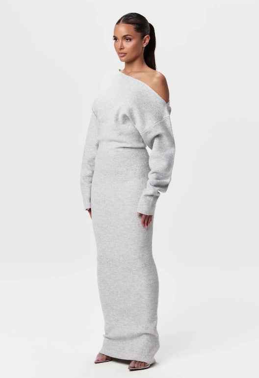 Long Sleeve Knitted Dress Evening Off-shoulder Bodycon Dress