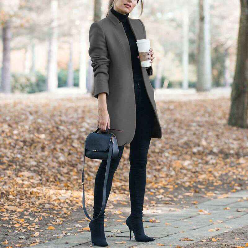 Solid Color Collar Woolen Coat