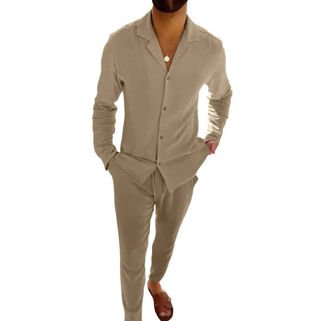 Casual Long-sleeved Suits Lapel Single-breasted Shirt with pants
