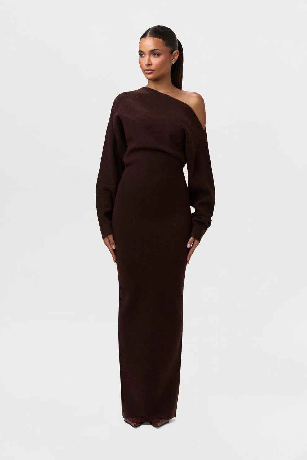 Long Sleeve Knitted Dress Evening Off-shoulder Bodycon Dress