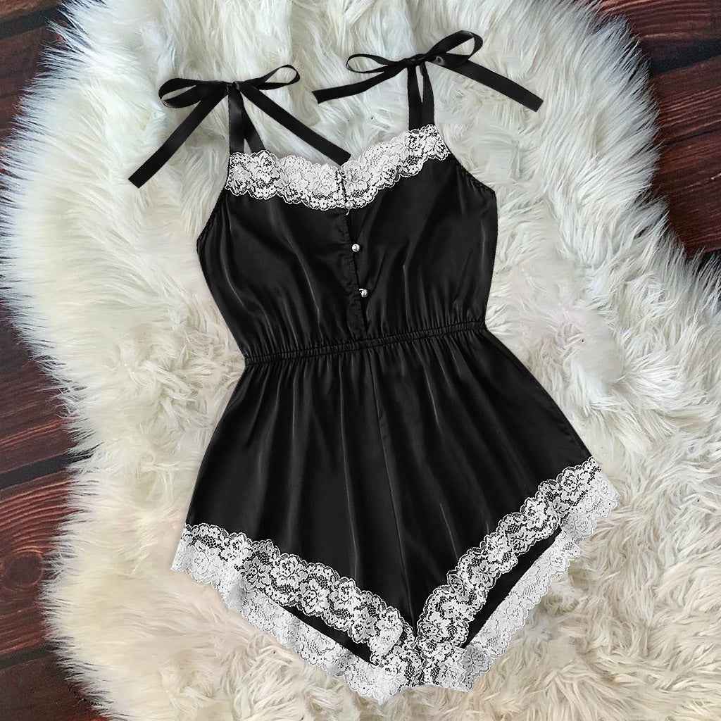 Pearl Button lingerie pajama Romper