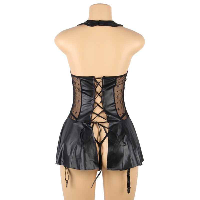 Ladies Fashion Personality PU Garter Nightdress