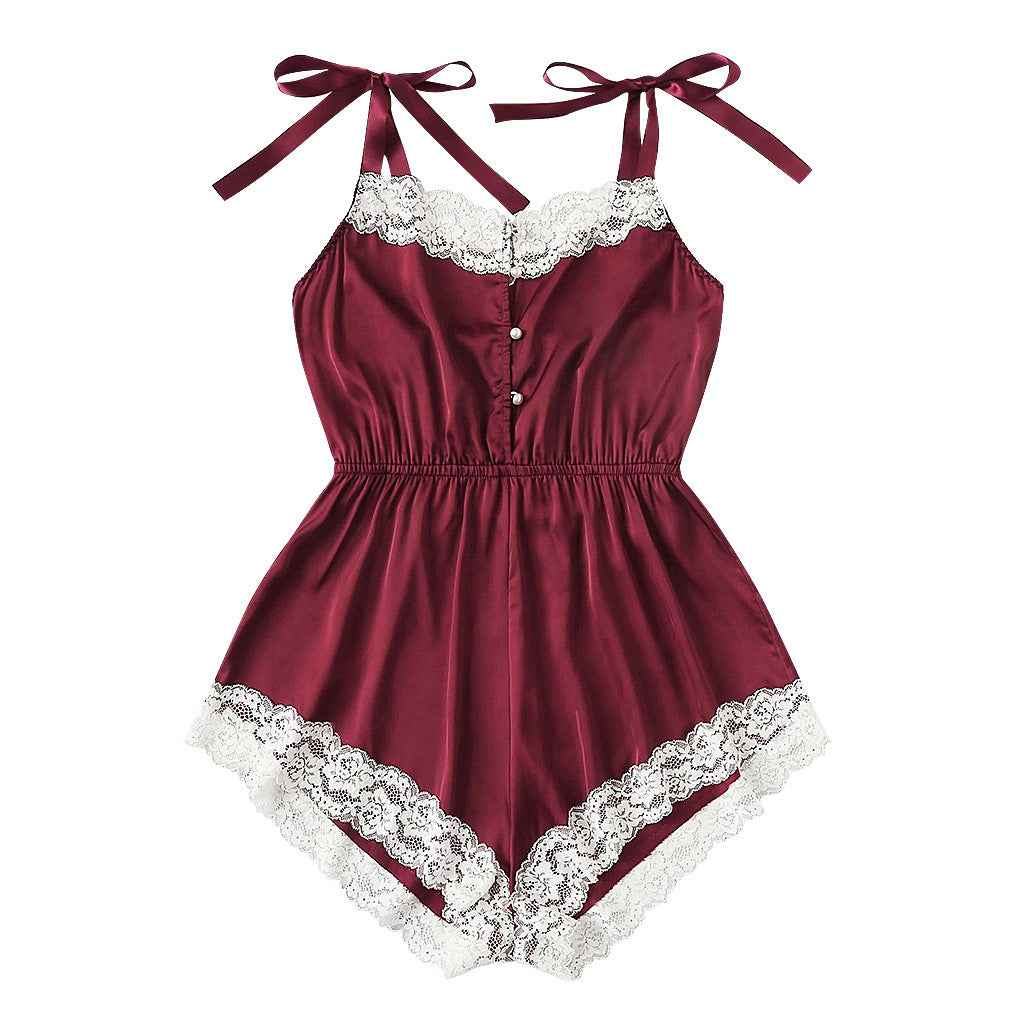 Pearl Button lingerie pajama Romper