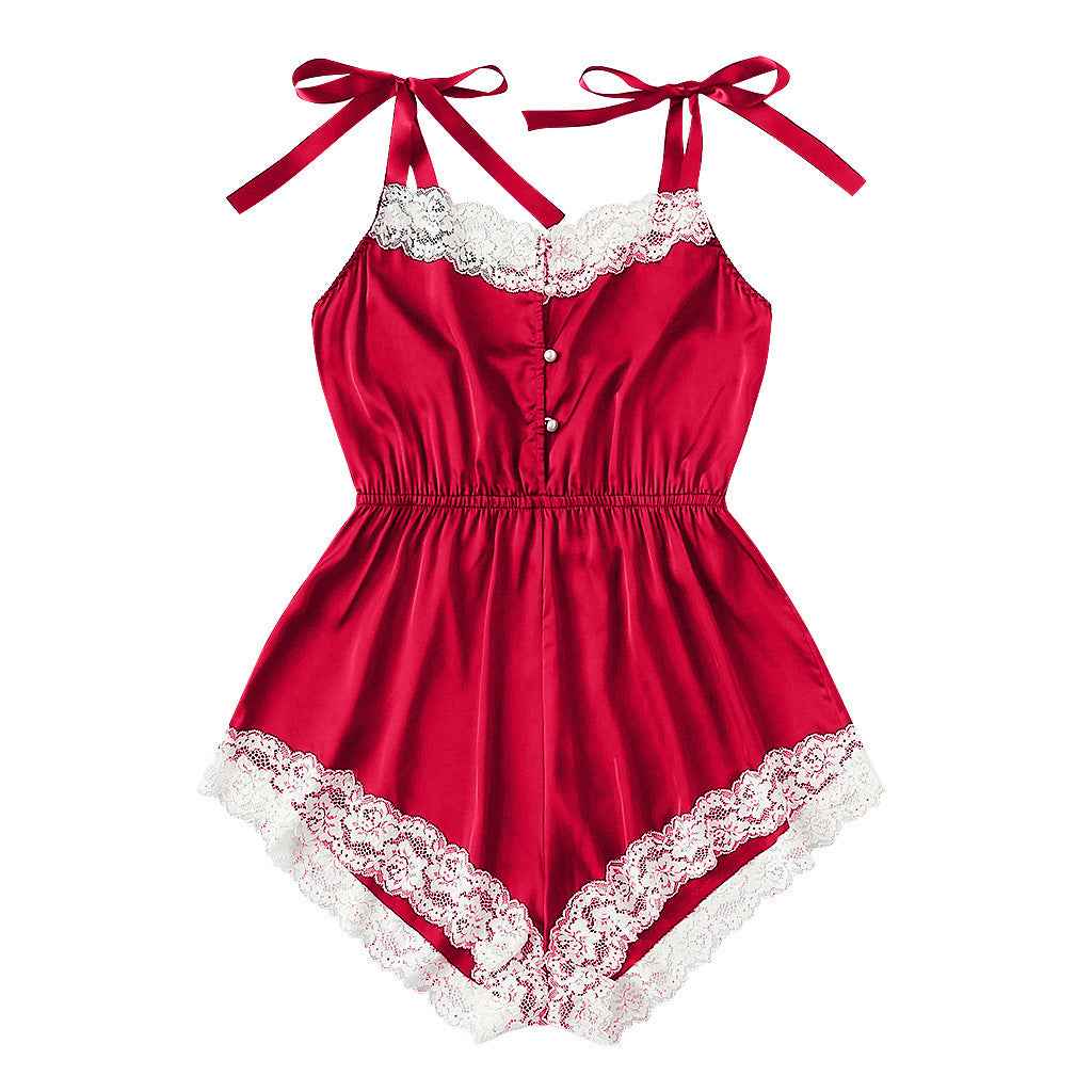 Pearl Button lingerie pajama Romper