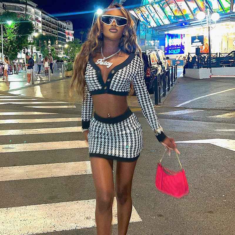 V-neck Digital Printing Short Top Color Matching Skirt
