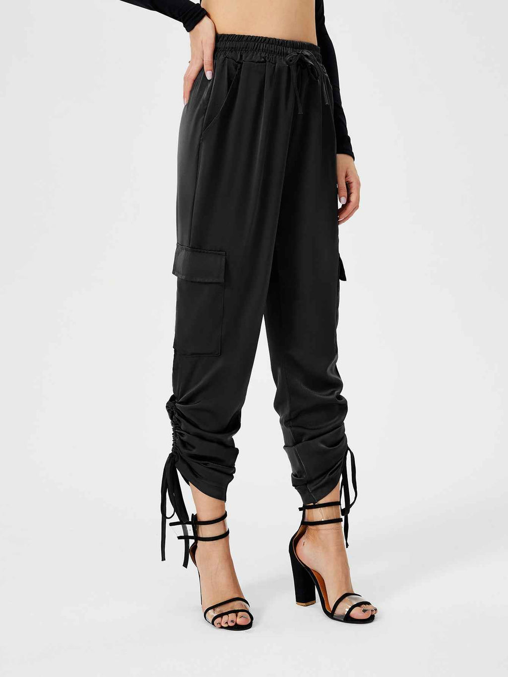 Women's Satin Jogger High Waist Lounge Pant With Pockets