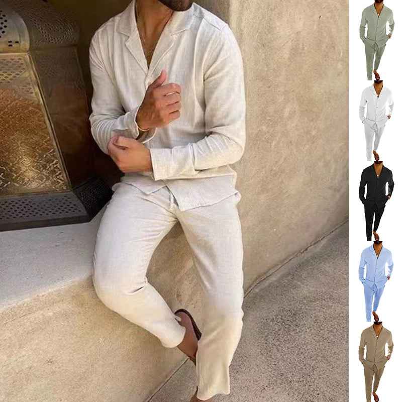 Casual Long-sleeved Suits Lapel Single-breasted Shirt with pants