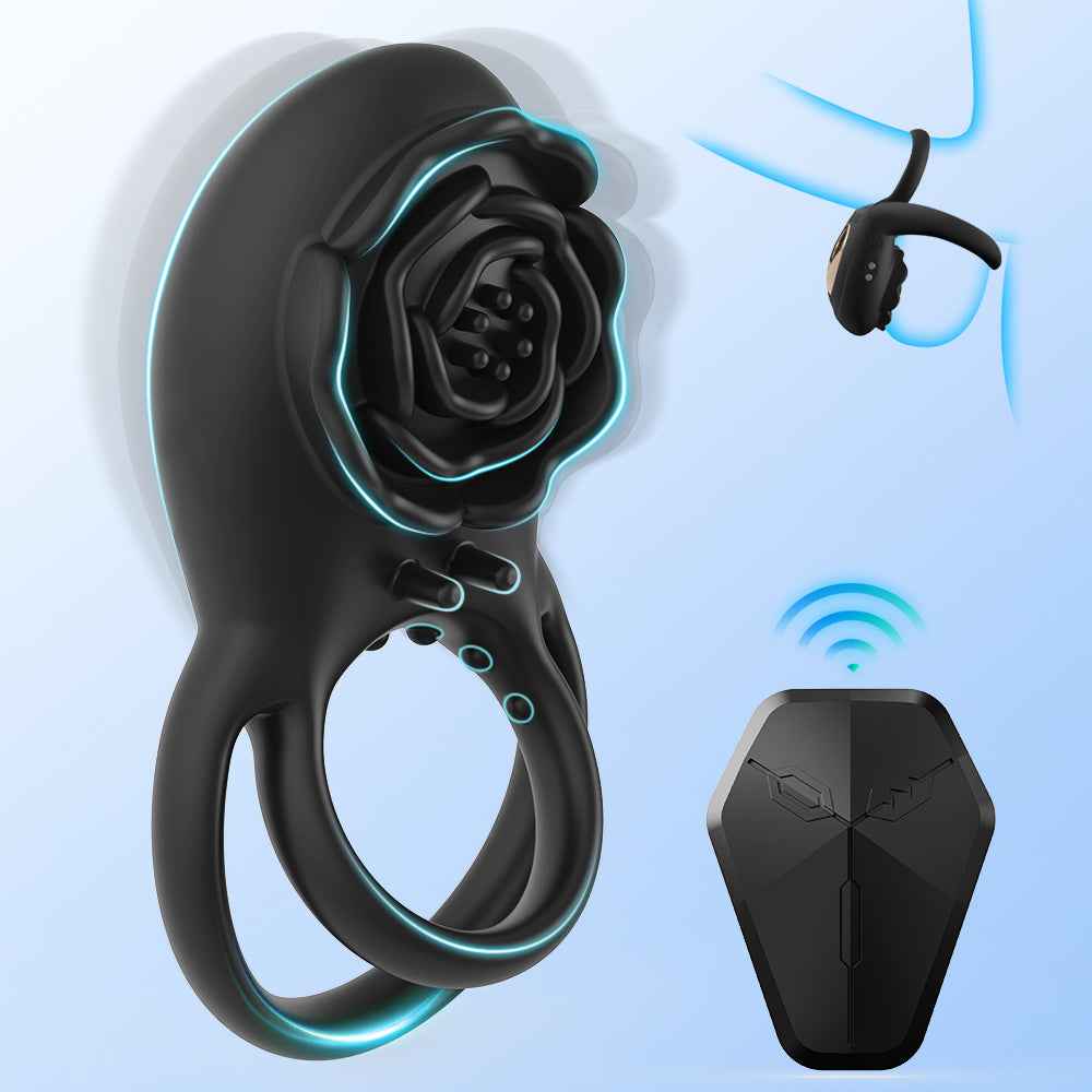 Vibrating Cock Ring- Sex- Toys For Men, Silicone Penis- Ring With Rose Clitoral Vibrator