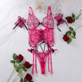 Women's Lace-up Love Embroidered Three-piece lingerie