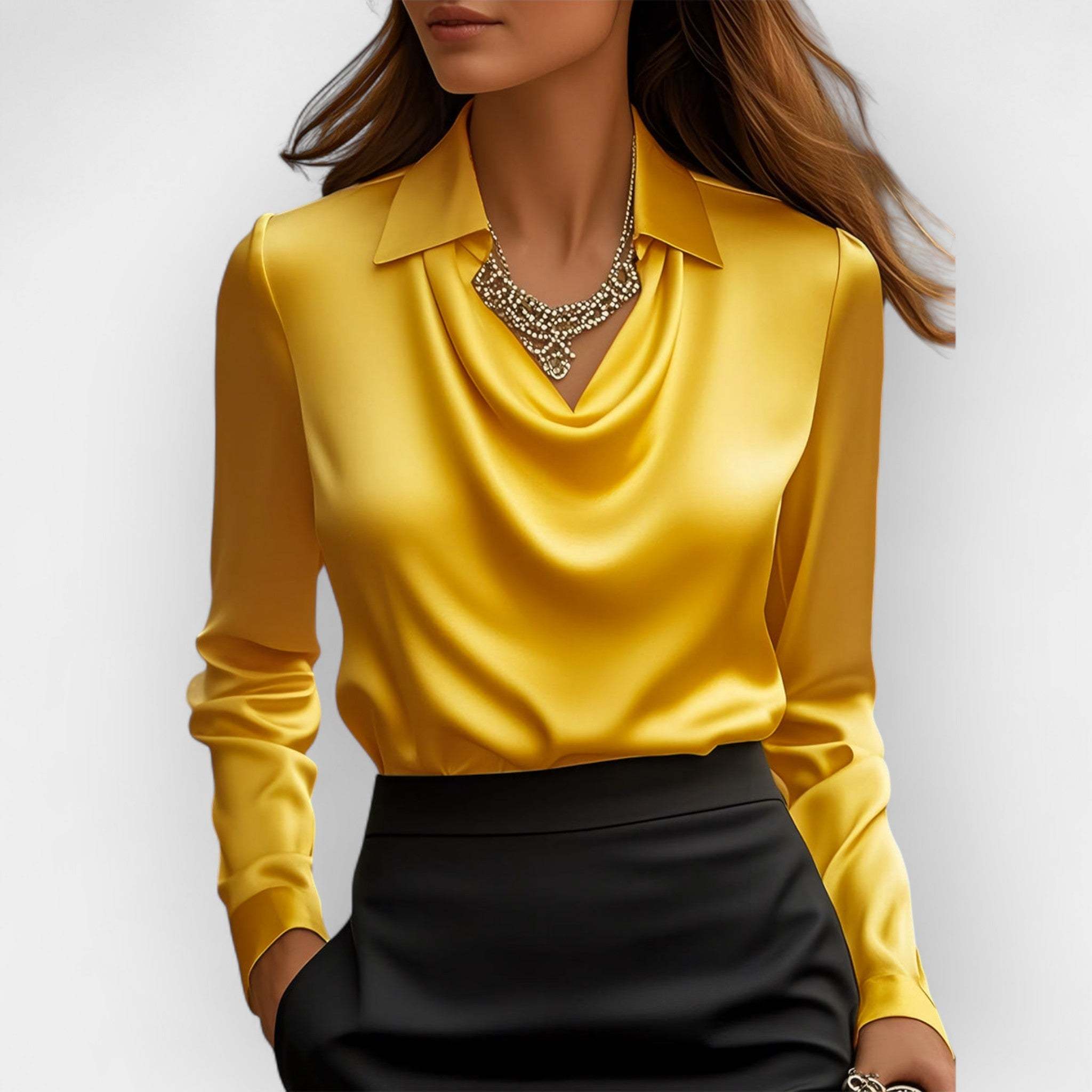 Women's Solid Satin Swing Collar Draped Blouses - Unapologetic angel LLC