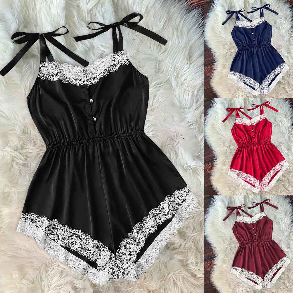 Pearl Button lingerie pajama Romper