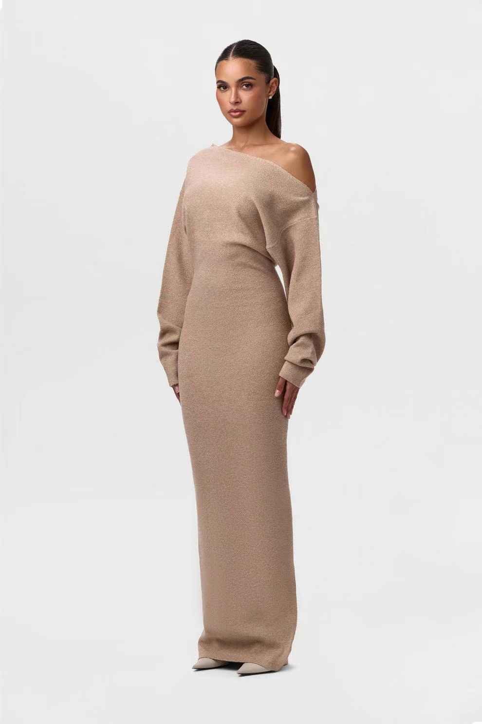 Long Sleeve Knitted Dress Evening Off-shoulder Bodycon Dress