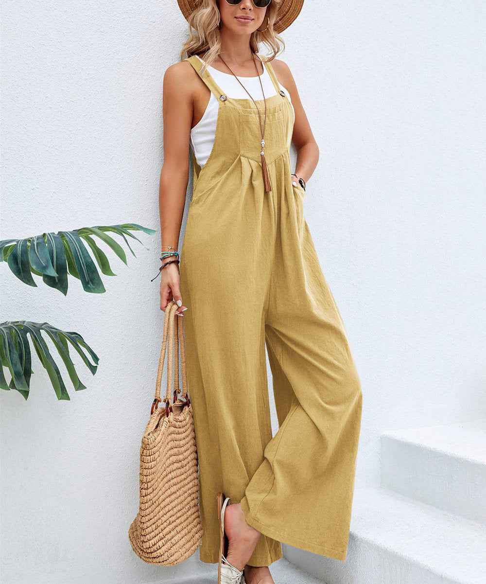 Women's Hot-selling Solid Color Casual Suspender Overall