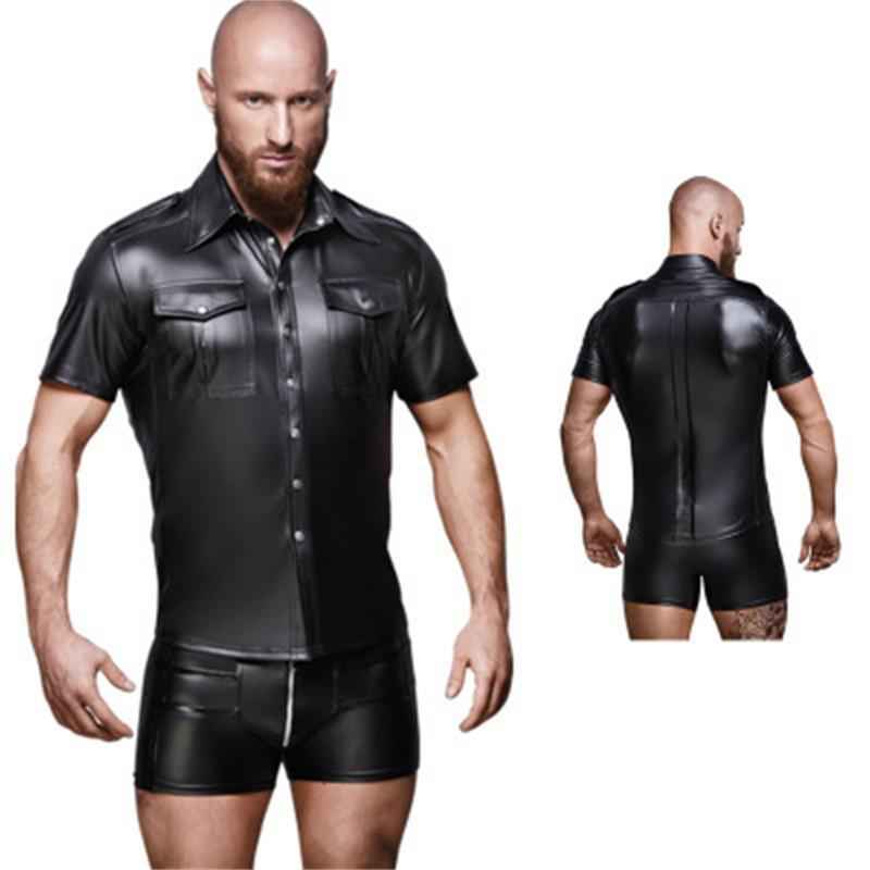 Men's Patent Leather Top Shirt Subdued Leather