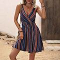 Women's  V Neck Spaghetti Strap Striped Dress