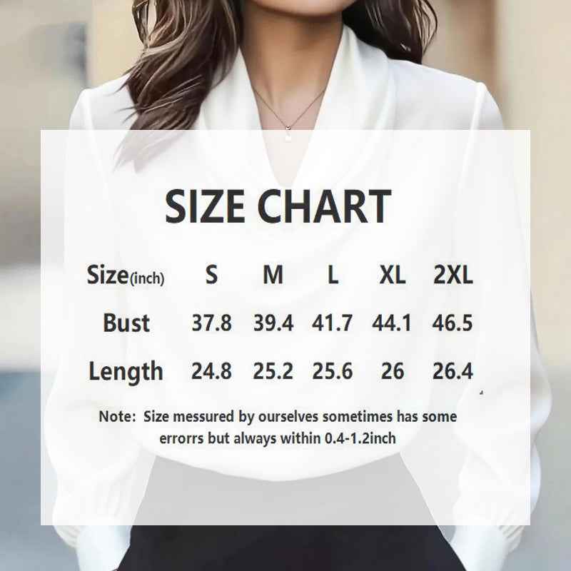 Women's Elegant Draped Neck Blouse, Solid Color Ruffle Detail Long Sleeve Shirt