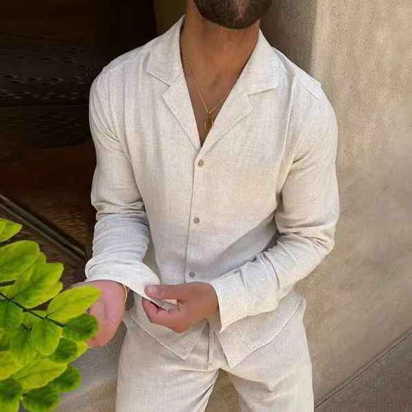 Casual Long-sleeved Suits Lapel Single-breasted Shirt with pants
