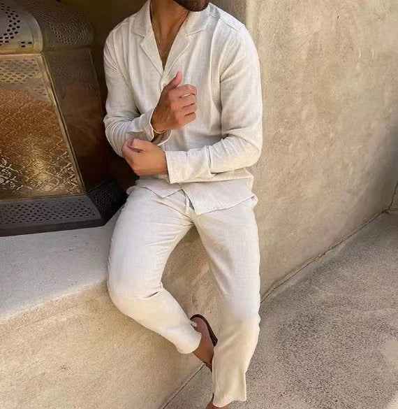 Casual Long-sleeved Suits Lapel Single-breasted Shirt with pants
