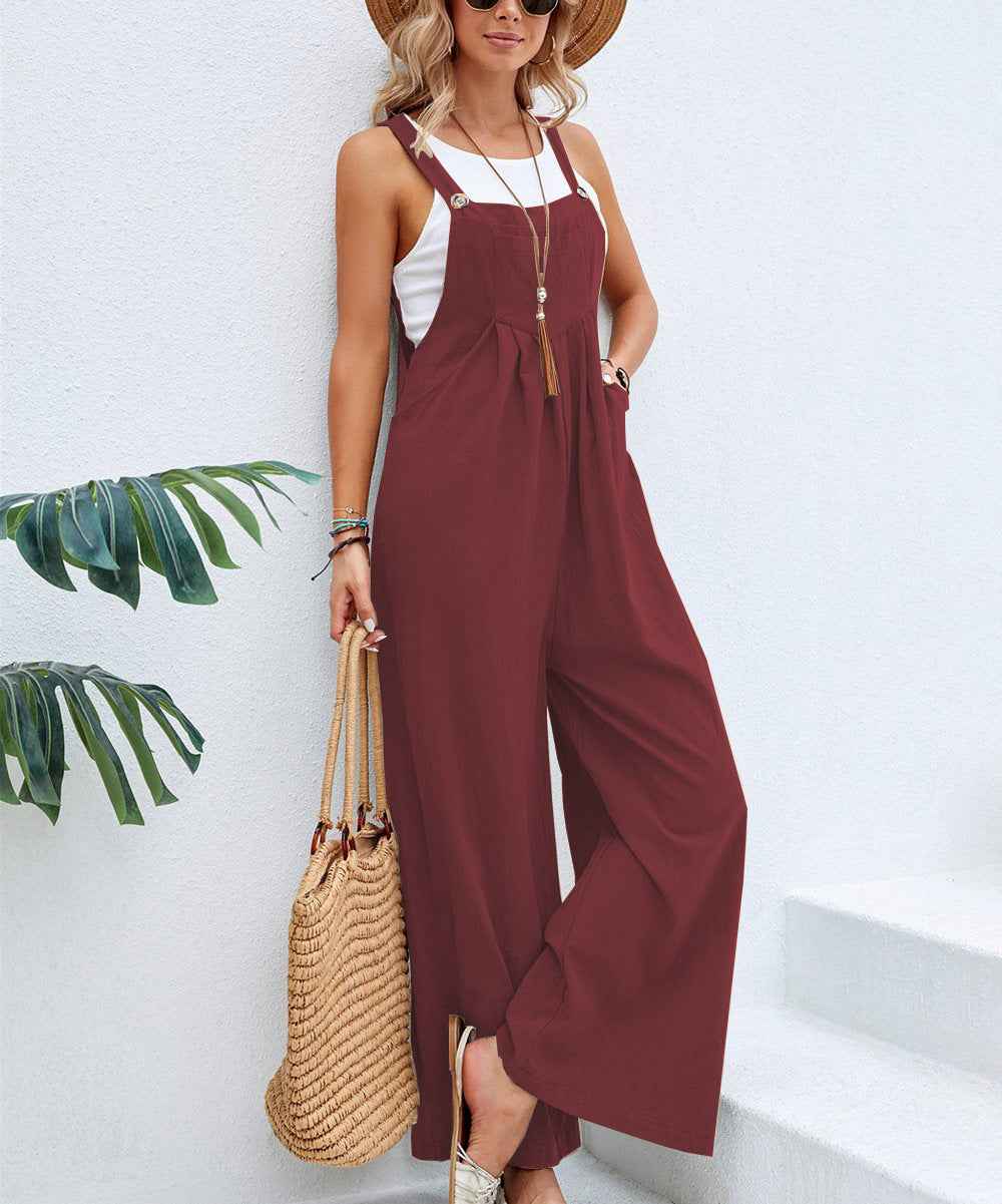 Women's Hot-selling Solid Color Casual Suspender Overall