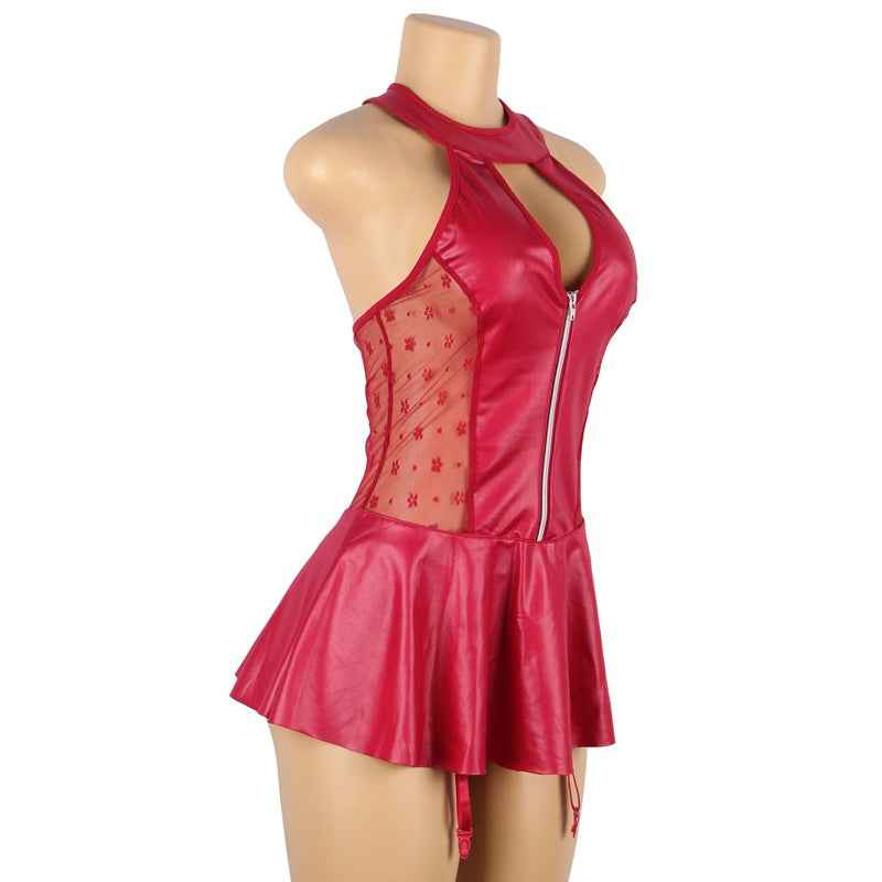 Ladies Fashion Personality PU Garter Nightdress