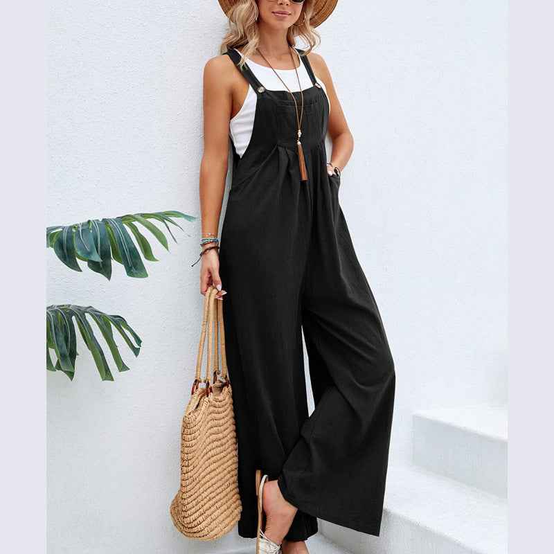 Women's Hot-selling Solid Color Casual Suspender Overall