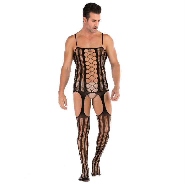 Men's Net Clothes One Piece Net Suspenders Large Stretch Hollow Out