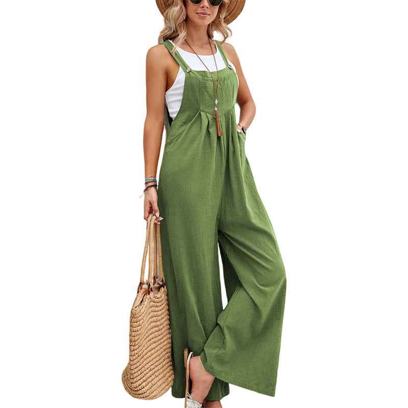 Women's Hot-selling Solid Color Casual Suspender Overall